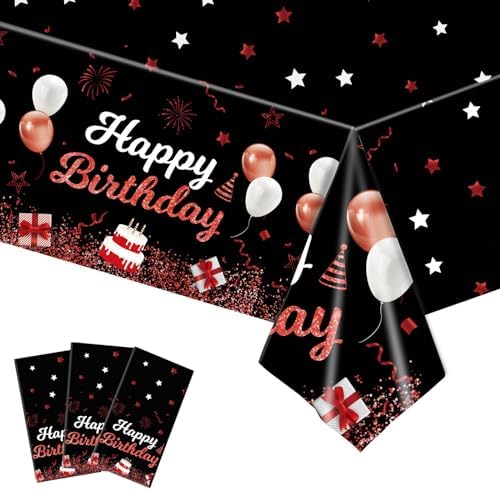 MRJ Black and Red Stars Tablecloths 3 Pack Birthday Decorations