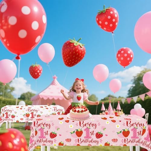 6PCS Strawberry Tablecloth for 1st Birthday Party