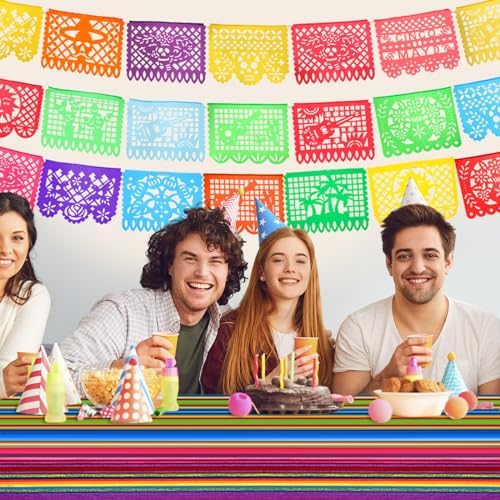 Preboun Mexican Tablecloth and Fiesta Banner Decorations 24 Pcs