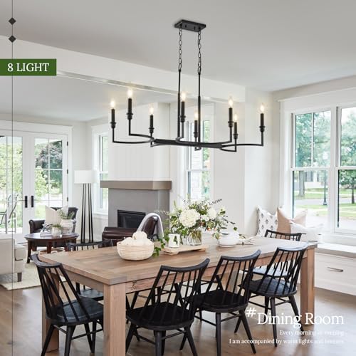 8-Light Black Rectangular Chandelier Dining Room Lighting