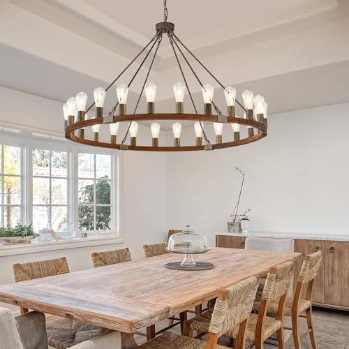 HHR 48 Inch Farmhouse Wagon Wheel Chandelier 24 Light