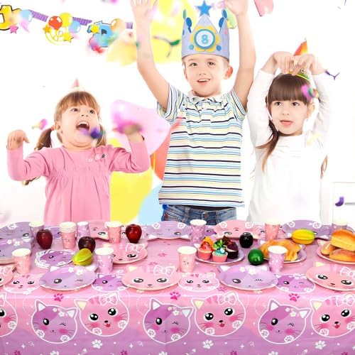 4 Pack Cat Themed Tablecloth for Birthday Parties