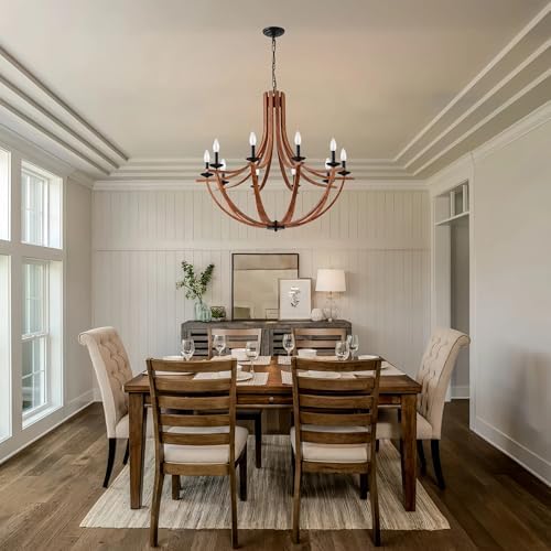 BAOURE 10 Light Rustic Chandelier Black Faux Wood Pendant Light
