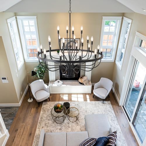 BAOURE 24 Light Black Chandelier 39 Inch Round