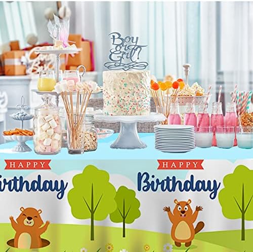 Happy Groundhog Day Tablecloth with Cute Animal Decorations