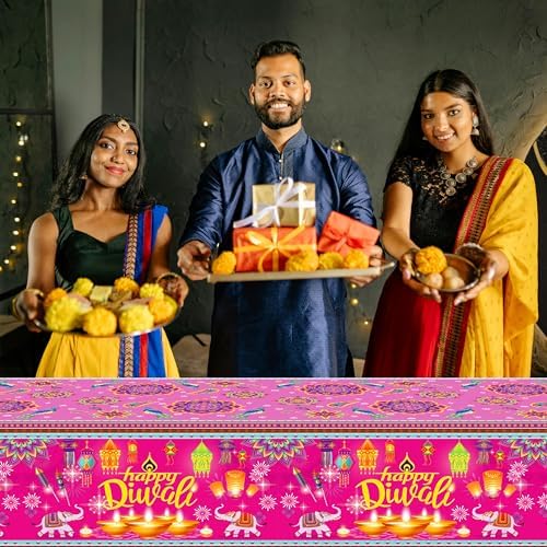 2 Pcs Happy Diwali Plastic Table Covers 54x87 Inches