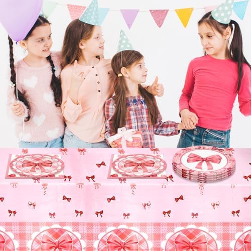 62Pcs Pink Bow Party Decor Set for 20 Guests