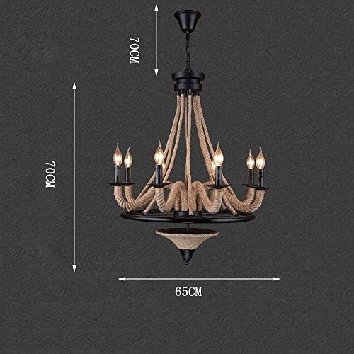 Retro Industrial Hemp Black Chandelier with 8 Flames