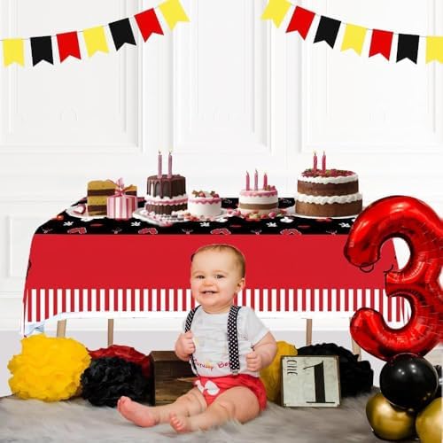3pcs Cartoon Mouse Party Tablecloths Black Red 86x52in