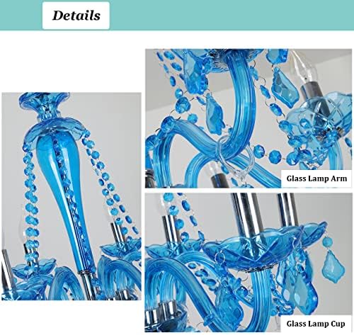 Classic Crystal Chandelier with 8 Blue Lights Adjustable for Dining Room