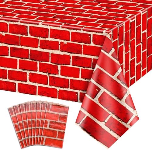 8 Pcs Red Brick Tablecloths 51x108in Brick Wall Backdrop Decorations
