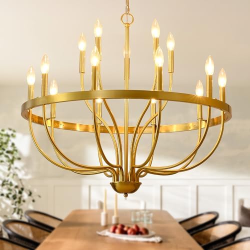 Modern Farmhouse Gold Chandelier 15 Light Pendant Lighting