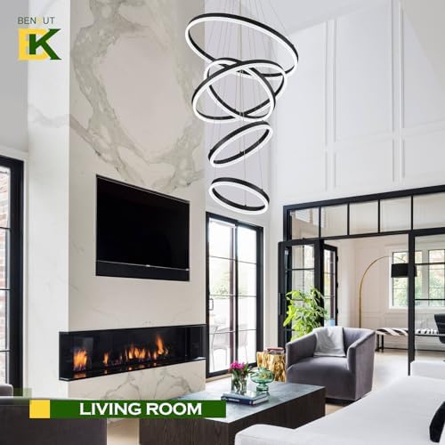 5-Rings LED Chandelier Black Dimmable with Remote Control