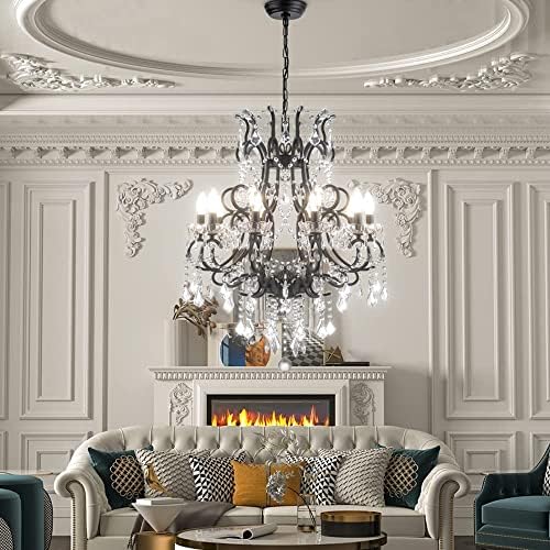 Maxax 10 Light Crystal Chandelier Modern Black Pendant Light