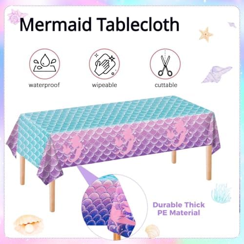 3Pcs Mermaid Birthday Tablecloths 54x108 Inch