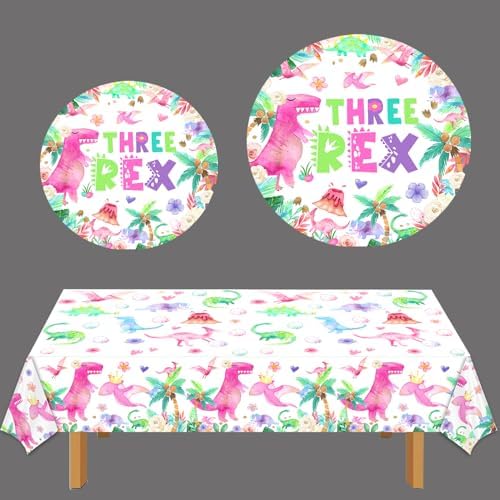 Watercolor Dinosaur Birthday Tablecloth Pink