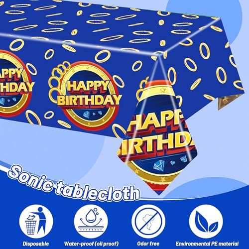 3 Pcs Blue Hedgehog Tablecloth Set - Waterproof Kids Party Decor