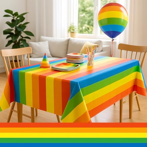 Oojami 4 Pack Rainbow Table Covers for Birthday Parties and Baby Showers