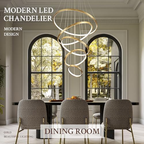 5 Ring Modern LED Chandelier Dimmable Gold for High Ceiling