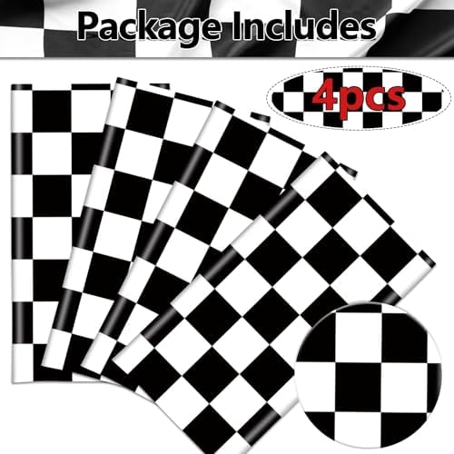 4 Pcs Race Car Tablecloths Black White Checkered Party Decorations