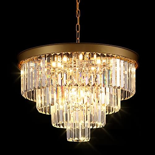 Modern Crystal Chandelier Gold 24 Inch Round Lighting Fixture