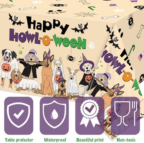4Pcs Happy Halloween Tablecloth with Ghostly Puppies