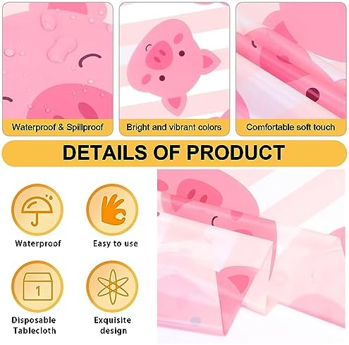 PHOGARY 3PCS Plastic Pink Pig Tablecloths 51x87