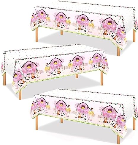 PHOGARY Farm Animals Birthday Tablecloth Pink Farm Theme Party Decor