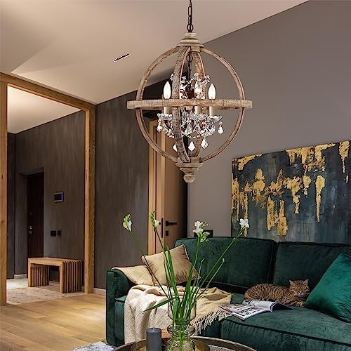 Cawabien 4-Light Rustic Wood Chandelier 20