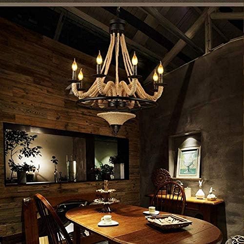 Retro Industrial Hemp Black Chandelier with 8 Flames