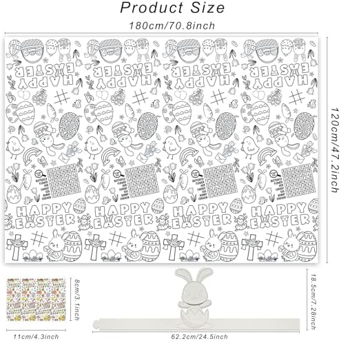Happy Easter Coloring Tablecloth with 6 Rabbit Headbands