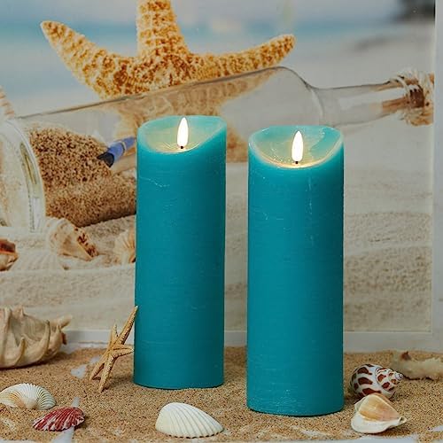 Flameless Teal Candles Set of 2 LED Candles with Remote