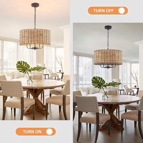 Boho Rattan Chandelier with 5 Lights for Dining Room and Kitchen