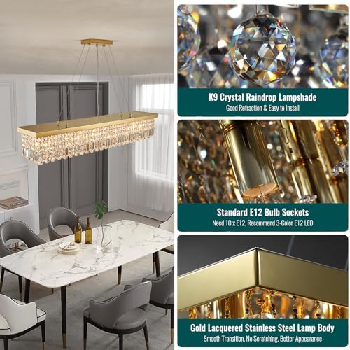 Siljoy Gold Raindrop Chandelier Luxury Large Rectangle Flush Mount Ceiling Light