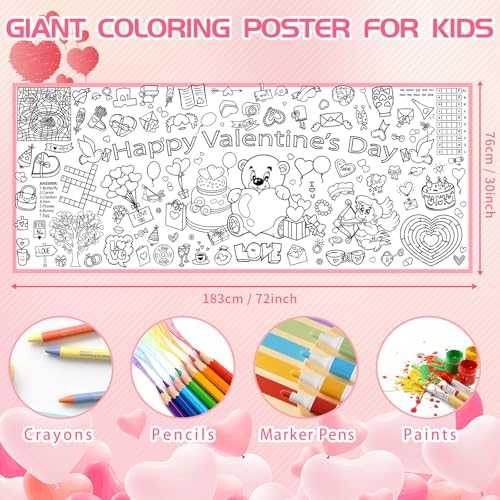 Valentines Day Coloring Poster 30x72 Inches