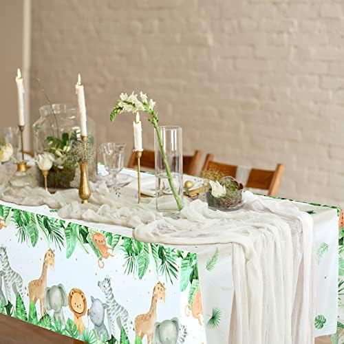 Jungle Safari Tablecloth 3pcs Sage Green Animal Print For Parties