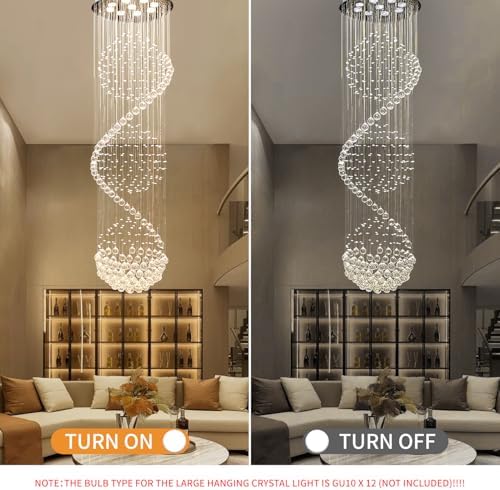 Modern Spiral Sphere Crystal Chandelier for High Ceilings 20 x 71