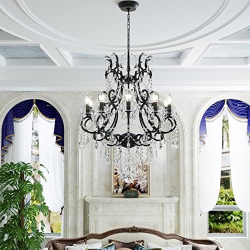 Maxax 10 Light Crystal Chandelier Modern Black Pendant Light