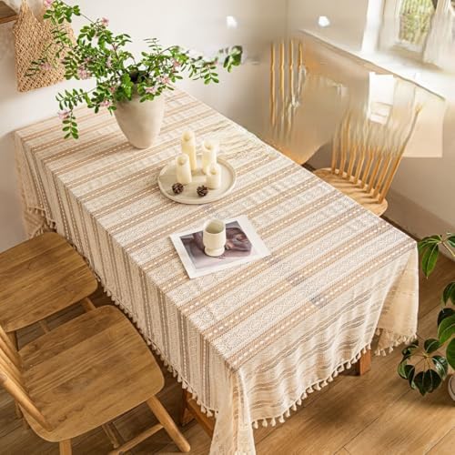Kids Table Cloths 87x55 Inch Beige Boho Lace Tassel Rectangle Table Cover