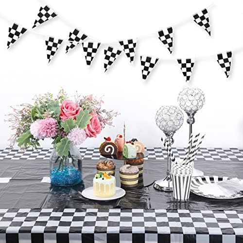 Tallew Checkered Car Party Tablecloth Set 12 Pcs