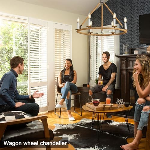 Wagon Wheel Chandelier 6 Light Gold Farmhouse Ceiling Light