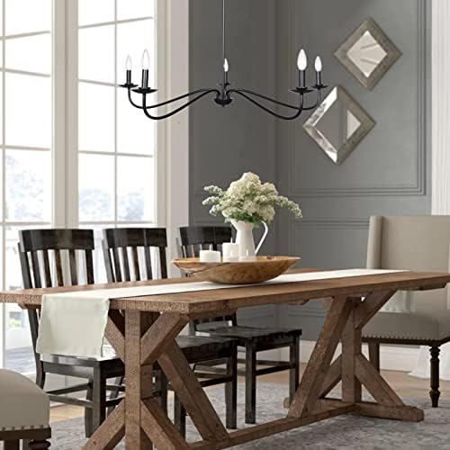 Farmhouse Chandelier Black 5 Light Adjustable Height