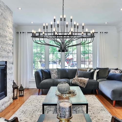 472 Inch Black 24 Light Chandelier Farmhouse Industrial Style