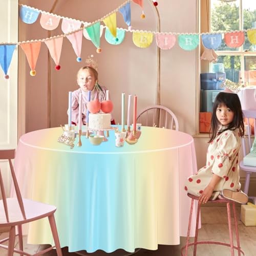 Rainbow Tablecloth 3 Pack 84in Round Party Use