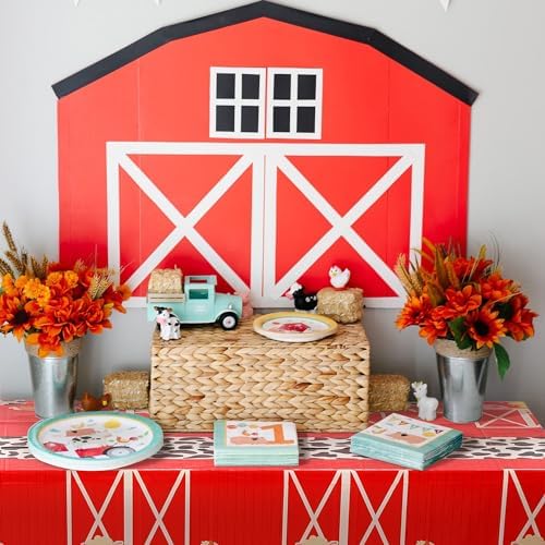 GGDE Farm Animal Theme Table Cover Set 2 Pcs Red