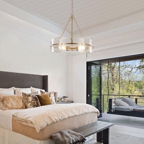 Modern Gold Glass Chandelier for Dining Room and Living Space