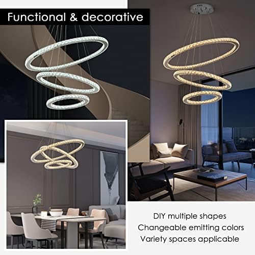 Siljoy LED Chandelier 3 Crystal Rings Modern Ceiling Light