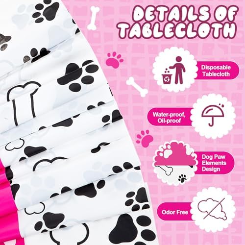 Newwiee 3 Pcs Dog Paw Print Tablecloth for Pet Parties