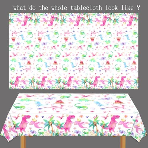 Watercolor Dinosaur Birthday Tablecloth Pink