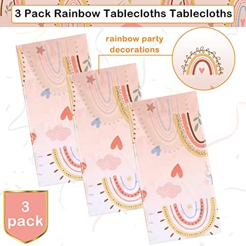 Tiamon 3 Pcs Boho Rainbow Tablecloths for Summer Parties
